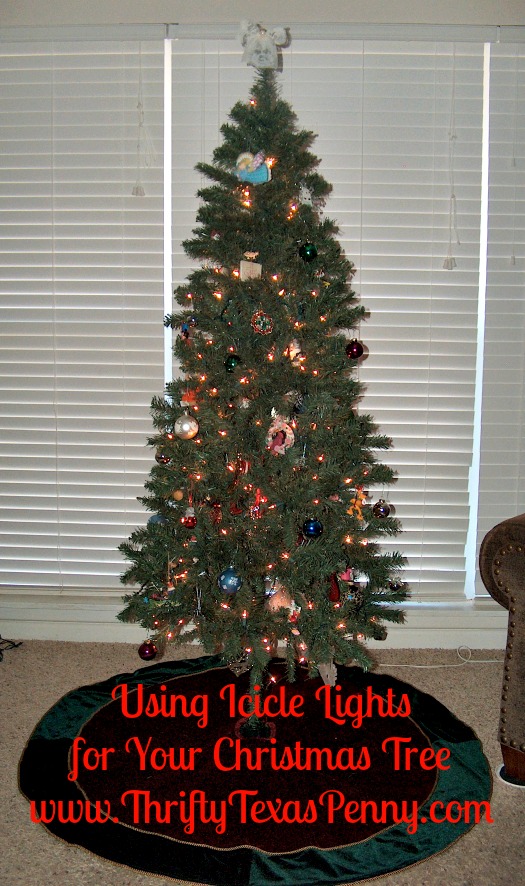 icicle lights on Christmas tree